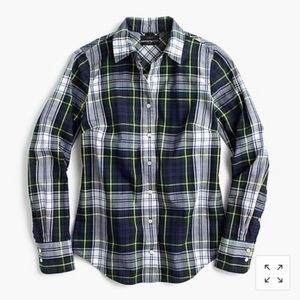 J. Crew Navy Stewart Plaid Perfect Button Down Shirt Blouse Green Yellow Flannel